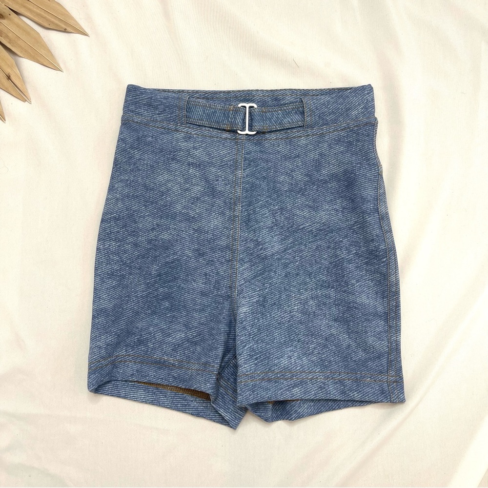 Lululemon Athletica Everlux Denim Print 3" Stone Twill Light Blue Biker Shorts 2